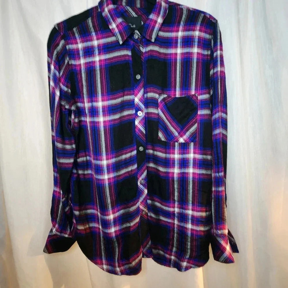 Rails Flannel Shirt Hunter Navy Blue Pink Plaid Button Down Size Small - Picture 1 of 4